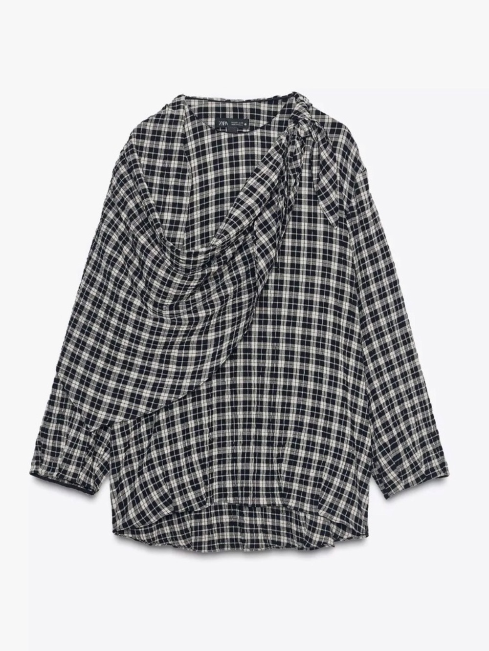 Zara Gray Black and White Plaid Scarf Shirt